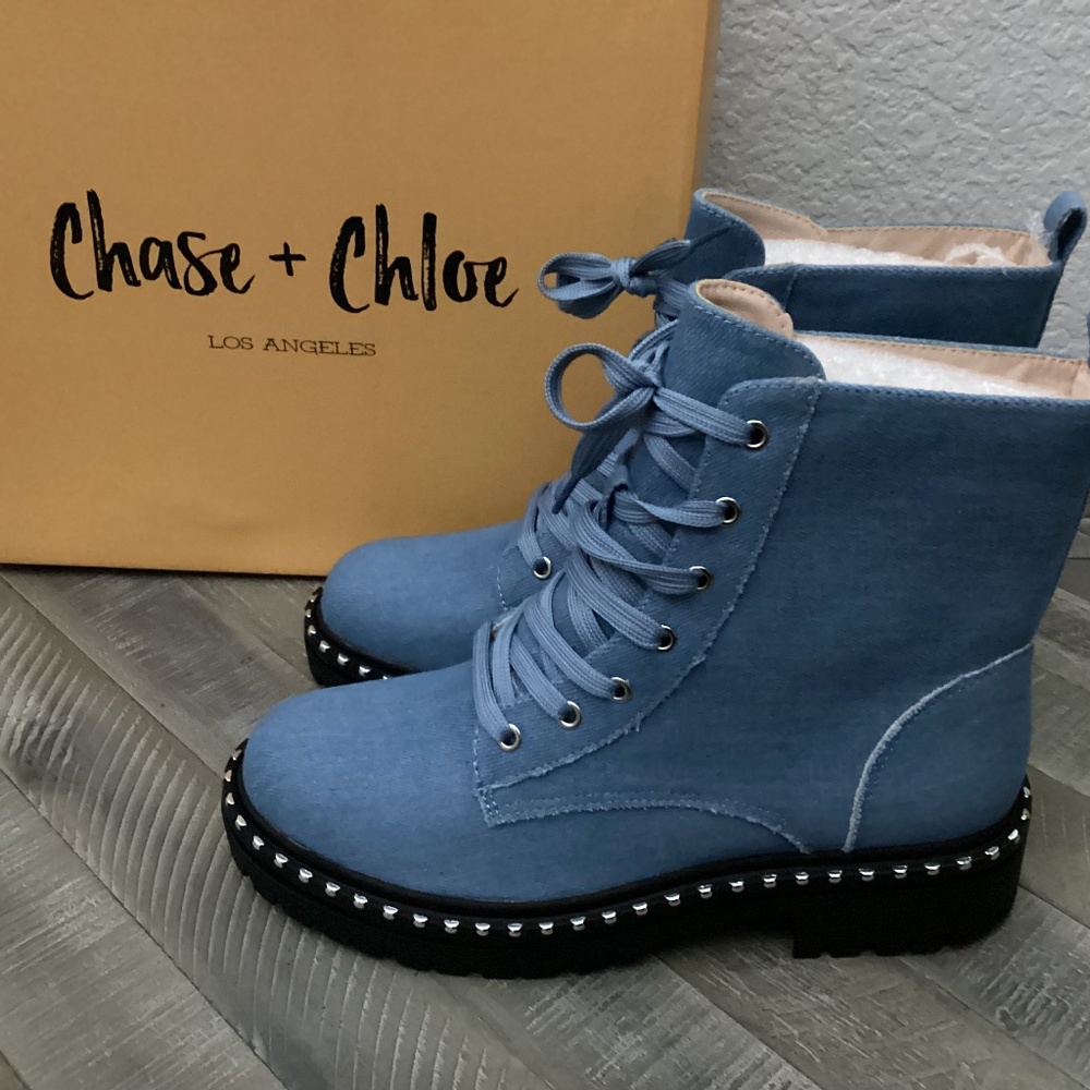 CHASE AND CHLOE Mira Studded Lug Combat Boot (Women), size 8